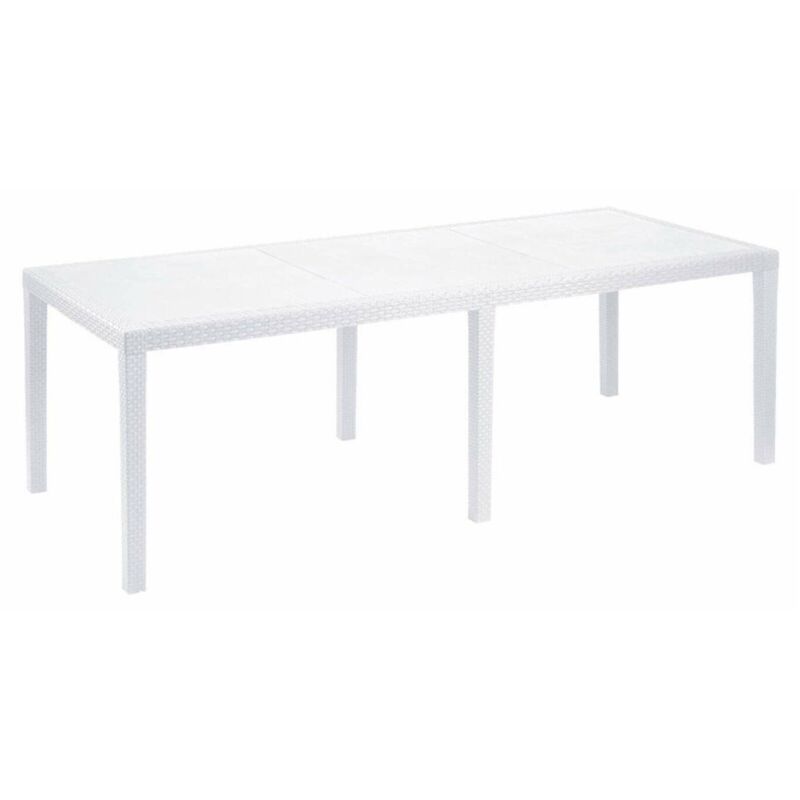 foto del prodotto tavolo da esterno abbaviva, ripiano rettangolare allungabile da pranzo, tavolo da giardino estensibile effetto rattan, 100% made in italy, 150/220x90h72 cm, bianco - dmora