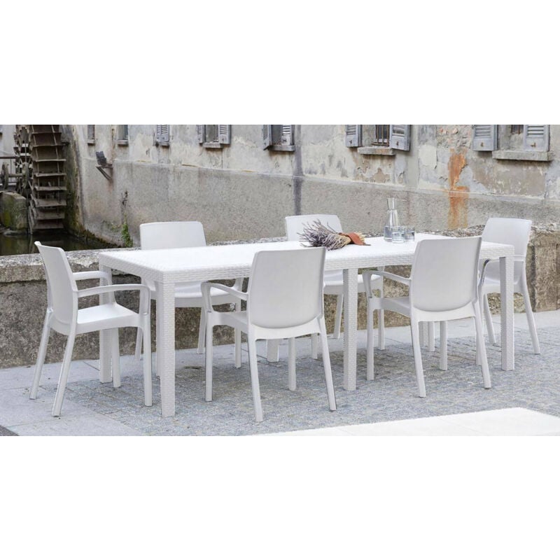 foto del prodotto tavolo da esterno abbaviva, ripiano rettangolare allungabile da pranzo, tavolo da giardino estensibile effetto rattan, 100 made in italy,