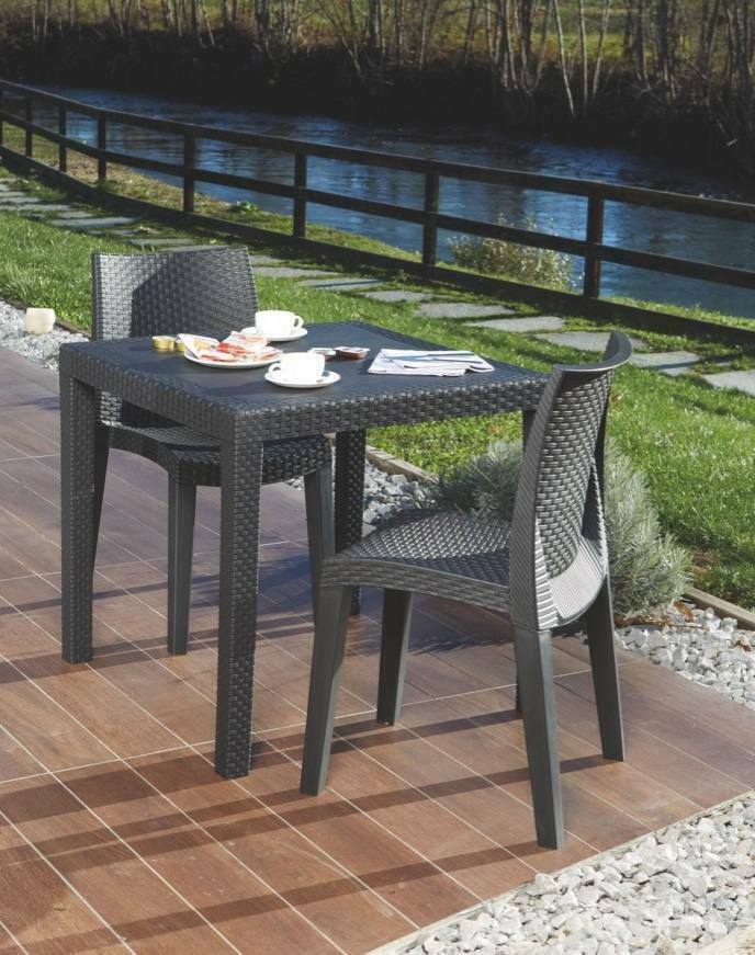 foto del prodotto tavolo da esterno daanan, tavolo quadrato da giardino, tavolino fisso effetto rattan, 100 made in italy, cm 80x80x72, antracite