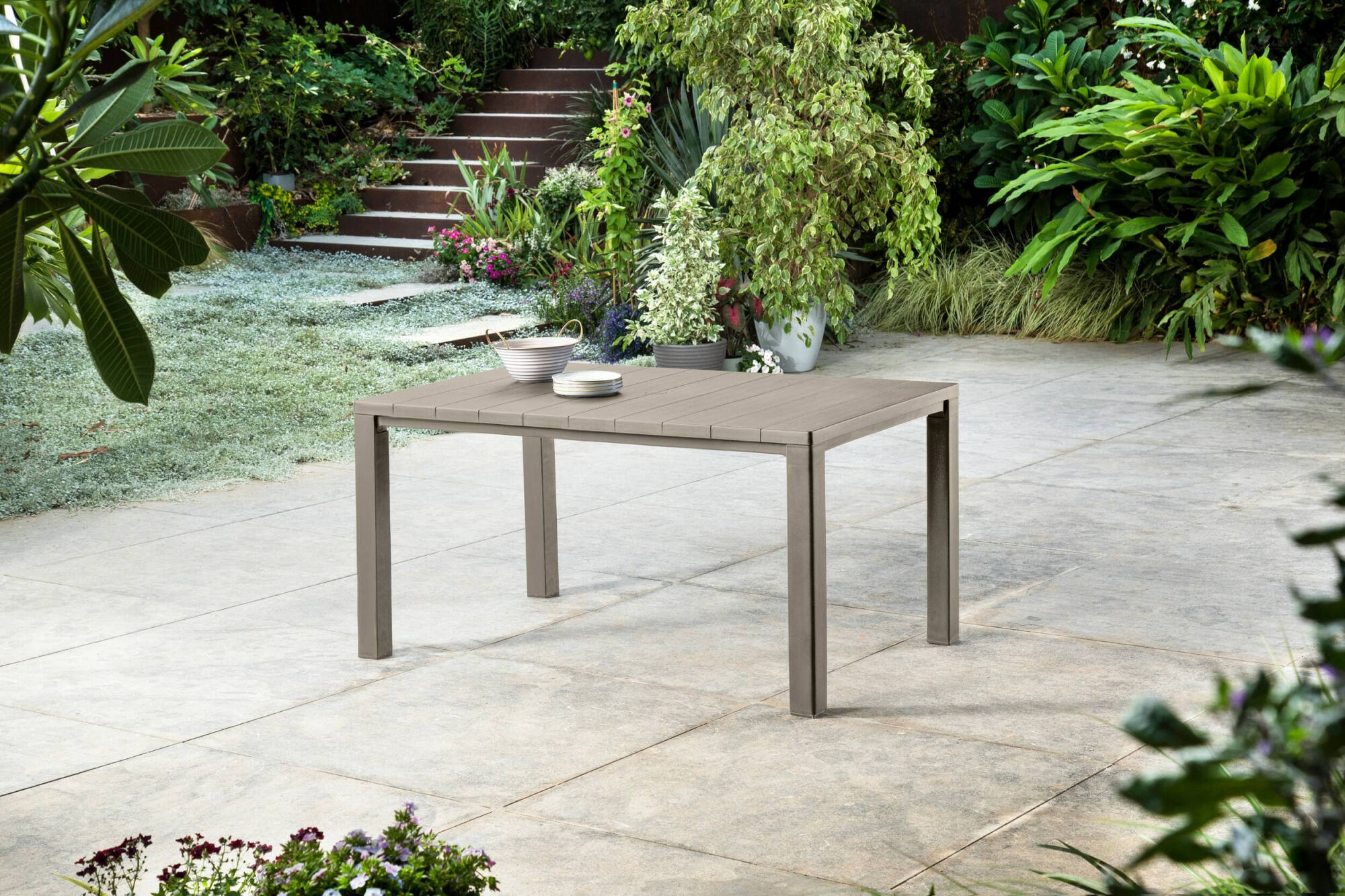 foto del prodotto tavolo da esterno listowel, base per picnic, piano da pranzo da giardino, banco outdoor multiuso, 147x90 h75 cm, tortora