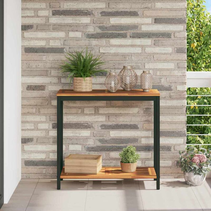 foto del prodotto tavolo da esterno naturale e nero 35x80x75 cm legno massello e acciaio
