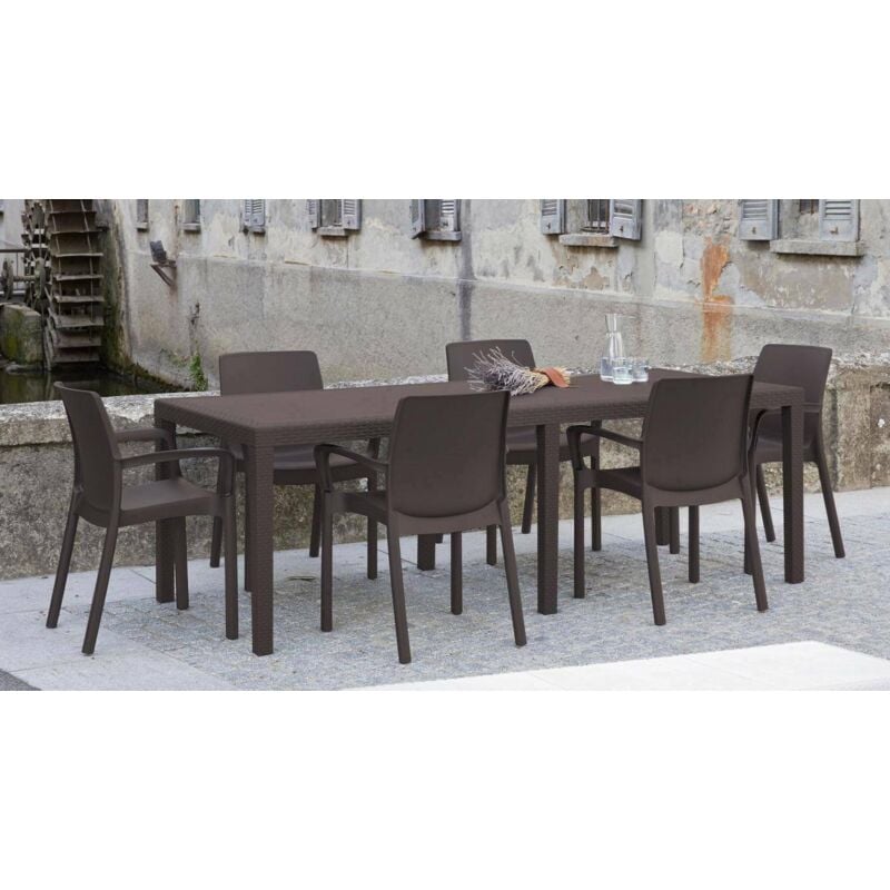 foto del prodotto tavolo da esterno, ripiano rettangolare allungabile da pranzo, tavolo da giardino estensibile effetto rattan, 100 made in italy, 150 220x90h72 cm,