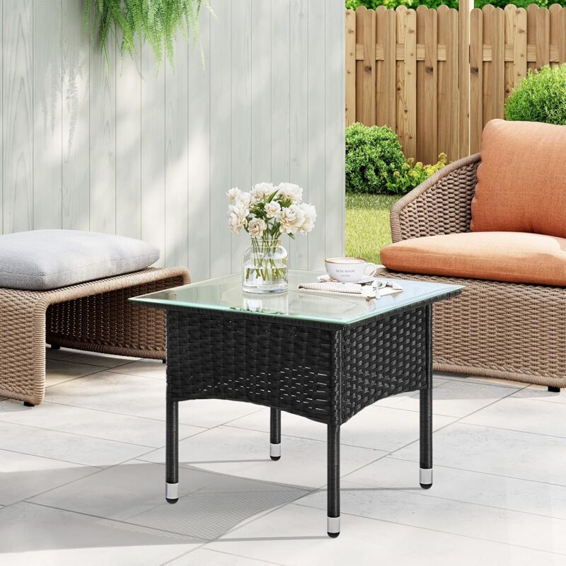 foto del prodotto tavolo da esterno, tavolo da giardino effetto rattan, nero woltu