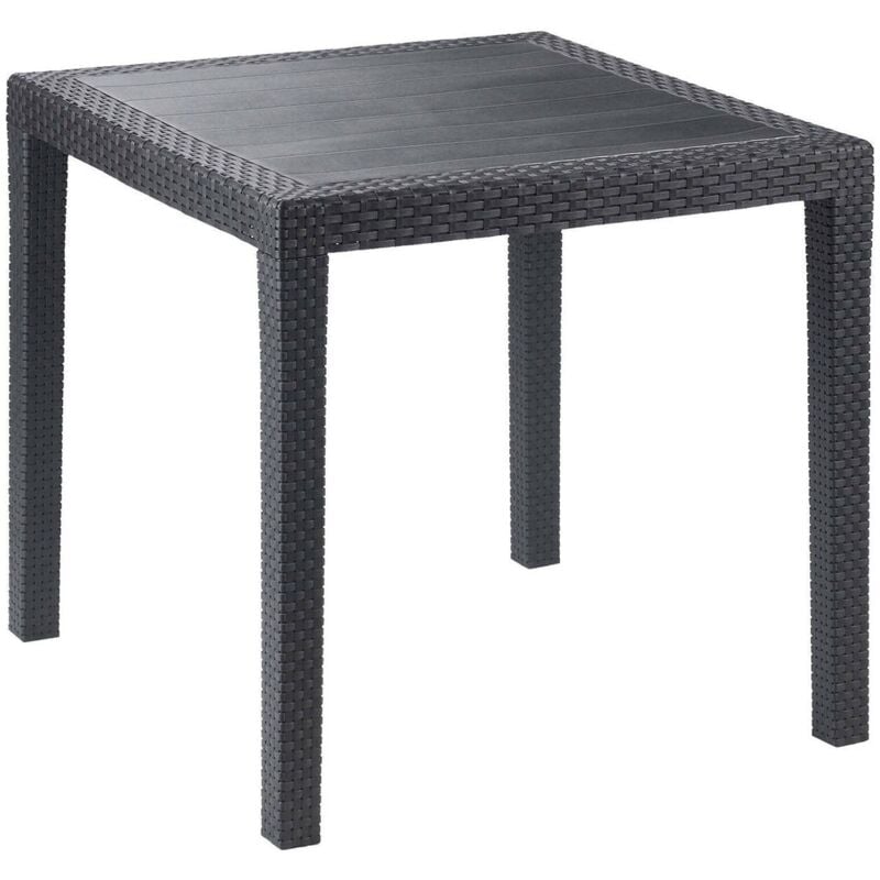 foto del prodotto tavolo da esterno, tavolo quadrato da giardino, tavolino fisso effetto rattan, 100 made in italy, cm 80x80h72, antracite