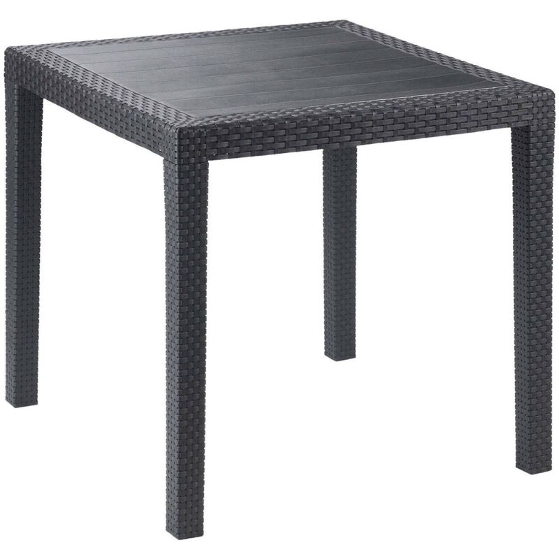 foto del prodotto tavolo da esterno, tavolo quadrato da giardino, tavolino fisso effetto rattan, 100 made in italy, cm 80x80h72, antracite