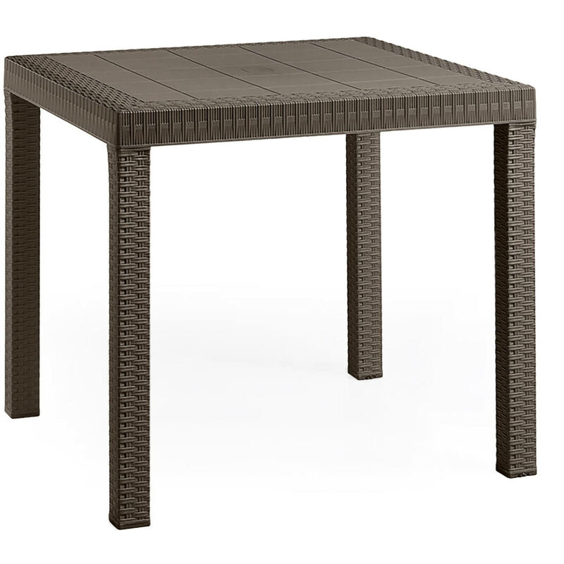 foto del prodotto tavolo da esterno, tavolo quadrato fisso, tavolo da giardino multiuso effetto rattan, 100 made in italy, cm 80x80h74, marrone