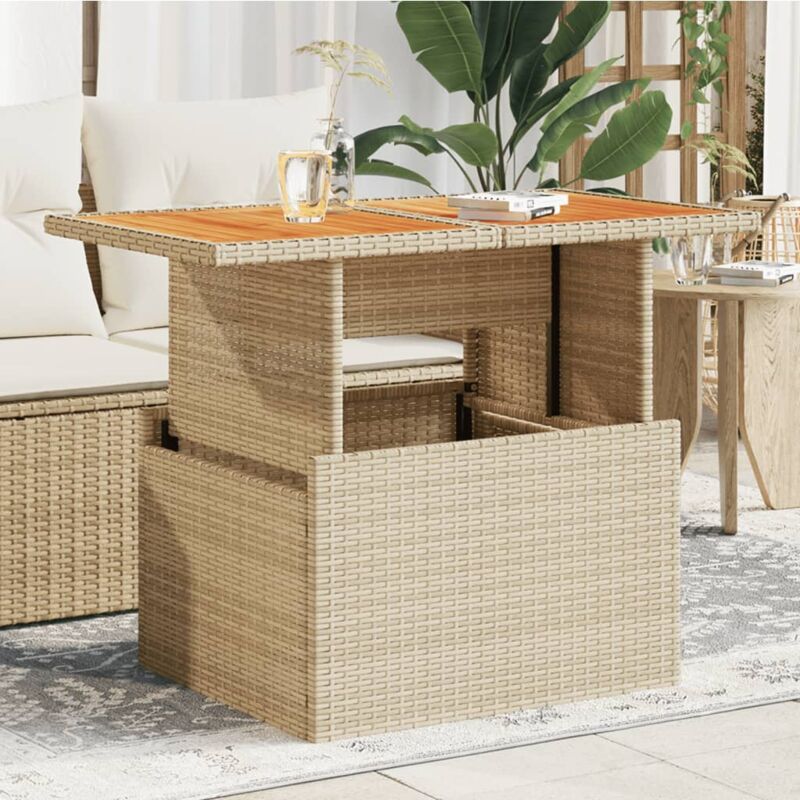 foto del prodotto tavolo da giardino beige 100x55x73 cm polyrattan e legno acacia vidaxl