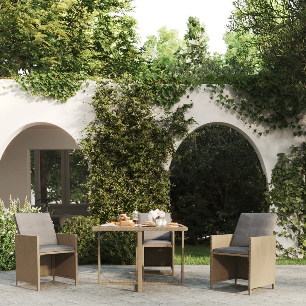 foto del prodotto tavolo da giardino beige 109x107x74 cm in polyrattan e vetro