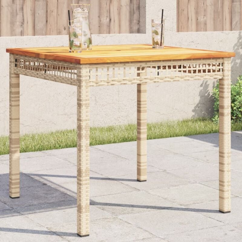 foto del prodotto tavolo da giardino beige 80x80x75 cm polyrattan e legno acacia vidaxl