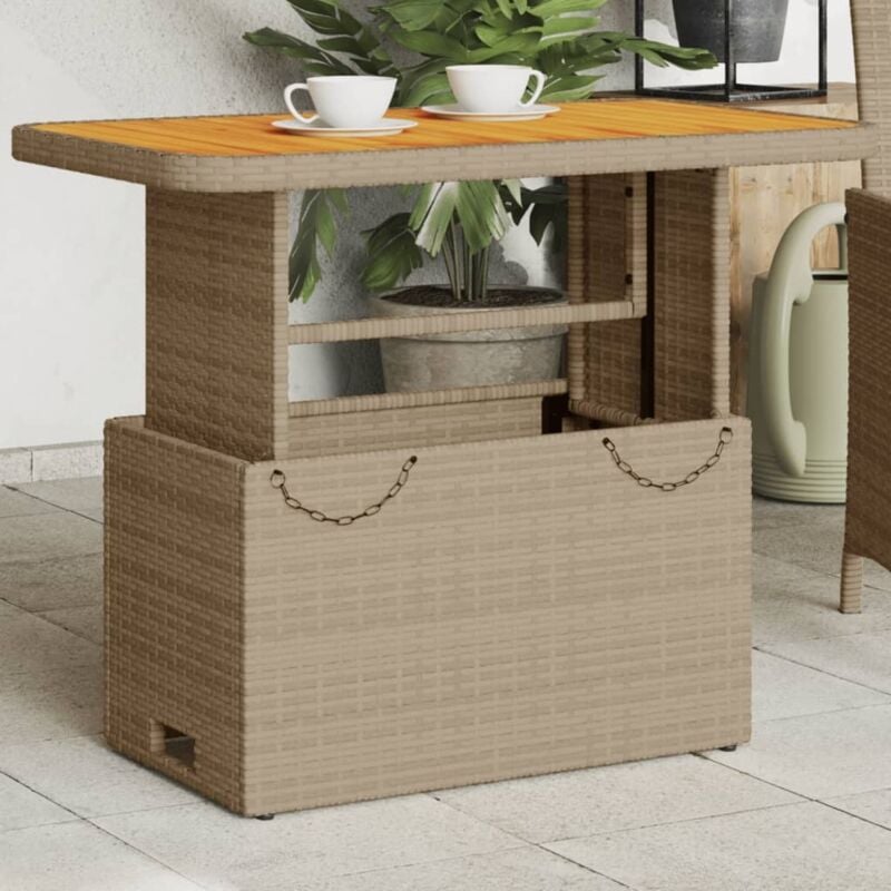 foto del prodotto tavolo da giardino beige 90x55x71cm polyrattan e legno acacia vidaxl