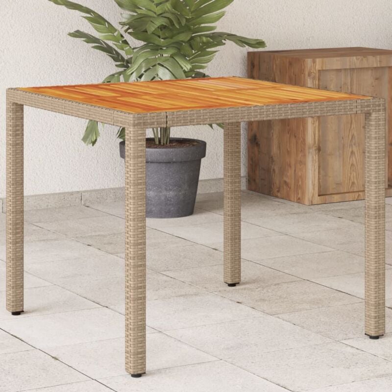 foto del prodotto tavolo da giardino beige 90x90x75 cm polyrattan e legno acacia vidaxl