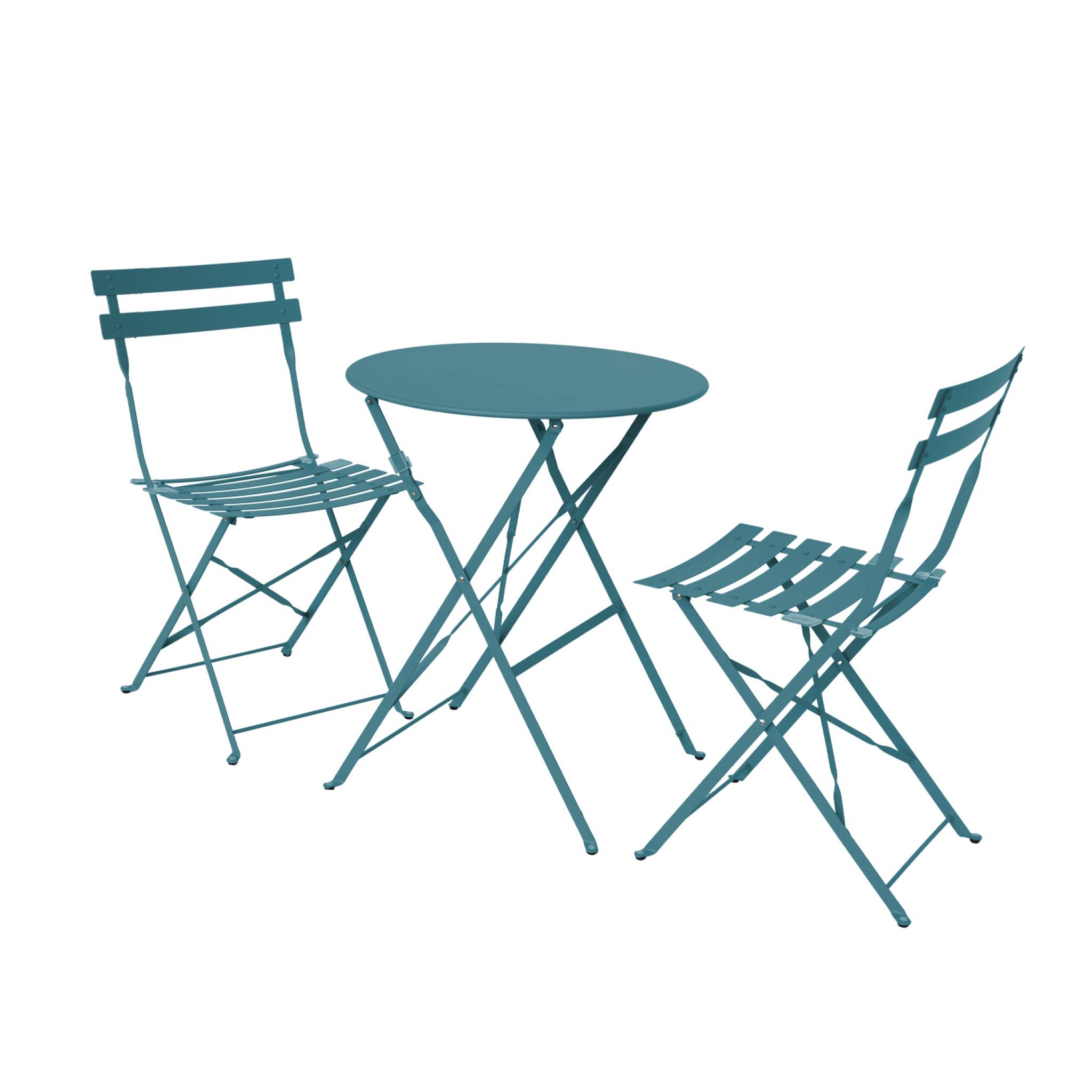 foto del prodotto tavolo da giardino bistrot pieghevole in metallo con 2 sedie, blu