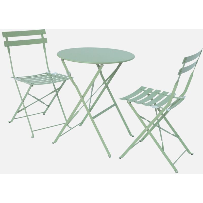 foto del prodotto tavolo da giardino bistrot pieghevole in metallo con 2 sedie, verde