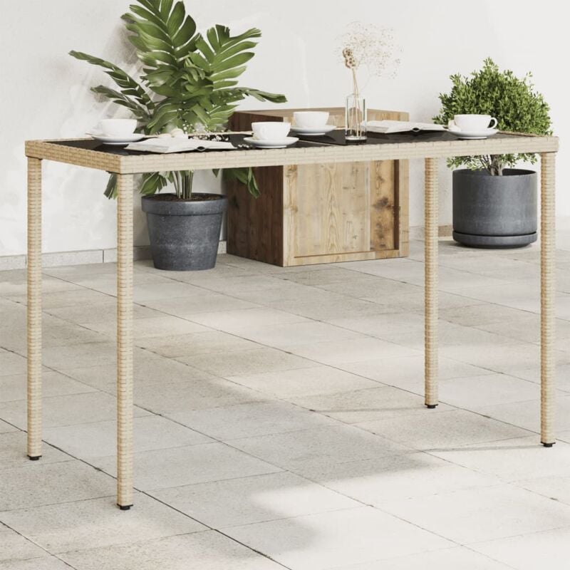 foto del prodotto tavolo da giardino con piano vetro beige 115x54x74cm polyrattan vidaxl