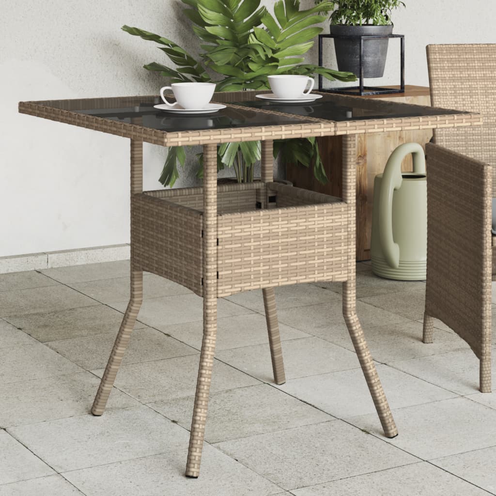 foto del prodotto tavolo da giardino con piano vetro beige 80x80x75 cm polyrattan