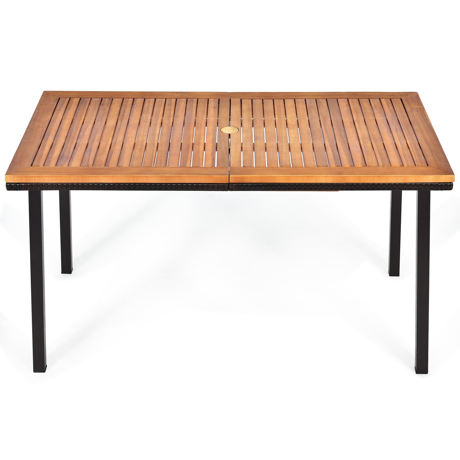 foto del prodotto tavolo da giardino da esterno in legno di acacia con foro ombrellone rettangolare struttura in acciaio per 6 8 persone 140 x 75 x 76 cm marrone 20 0009424