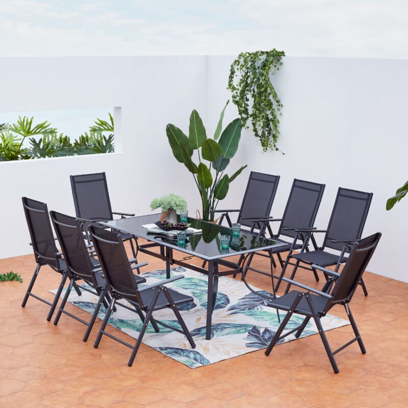 foto del prodotto tavolo da giardino e 8 sedie in alluminio grigio rimini