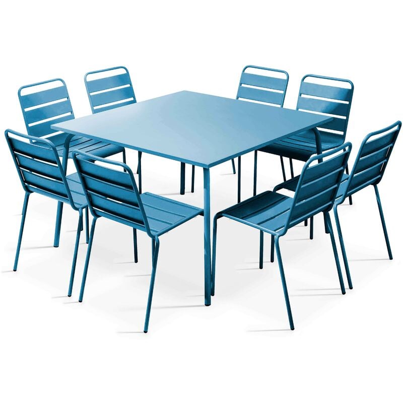 foto del prodotto tavolo da giardino e 8 sedie in metallo blu pacifico palavas