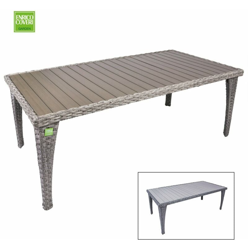 foto del prodotto tavolo da giardino esterno struttura acciaio polyrattan imperial enrico coveri colore principale whisher marrone chiaro dimensione 90 x 140 cm