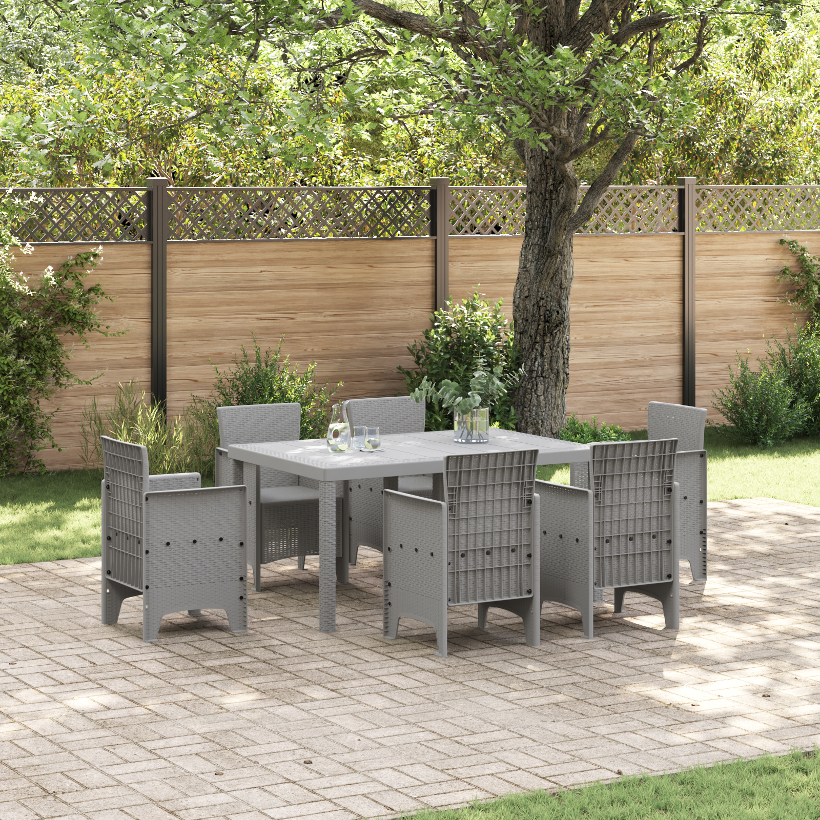 foto del prodotto tavolo da giardino grigio chiaro 150x100x73 cm in polyrattan