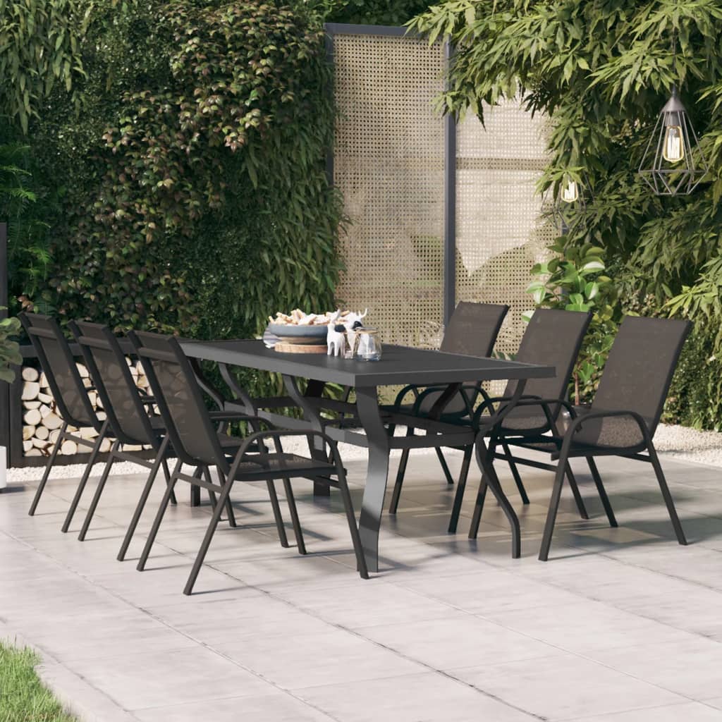 foto del prodotto tavolo da giardino grigio e nero 180x80x70cm in acciaio e vetro cod mxl 42456
