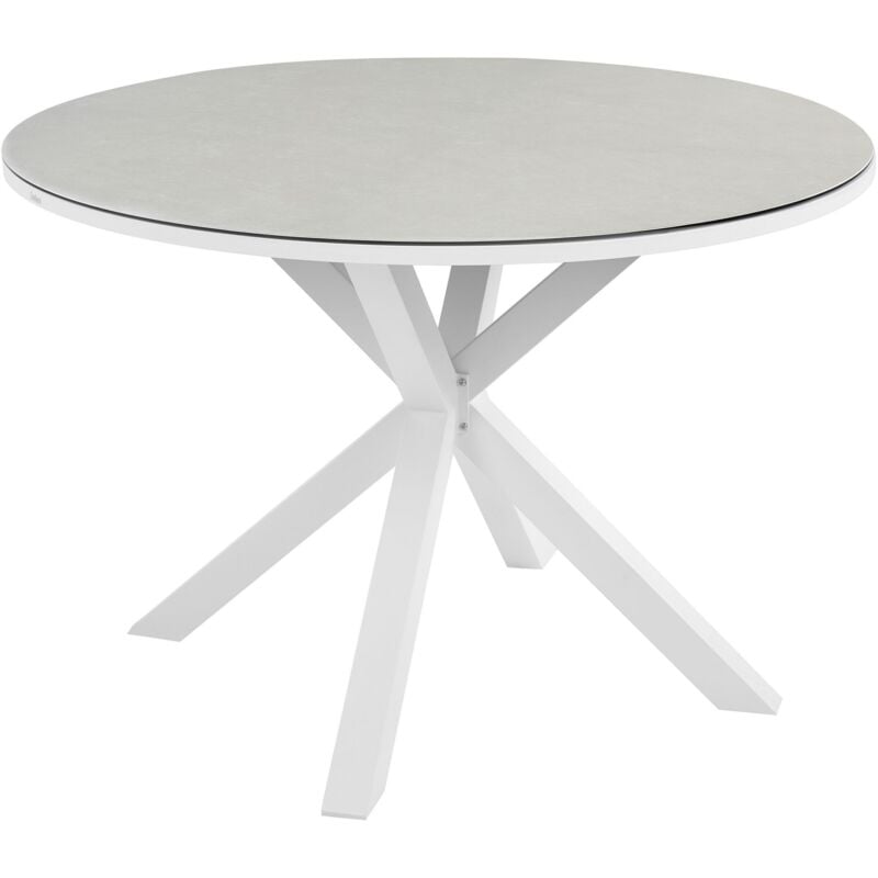 foto del prodotto tavolo da giardino in alluminio con gambe in alluminio e piano in vetro ceramico bianco maletto