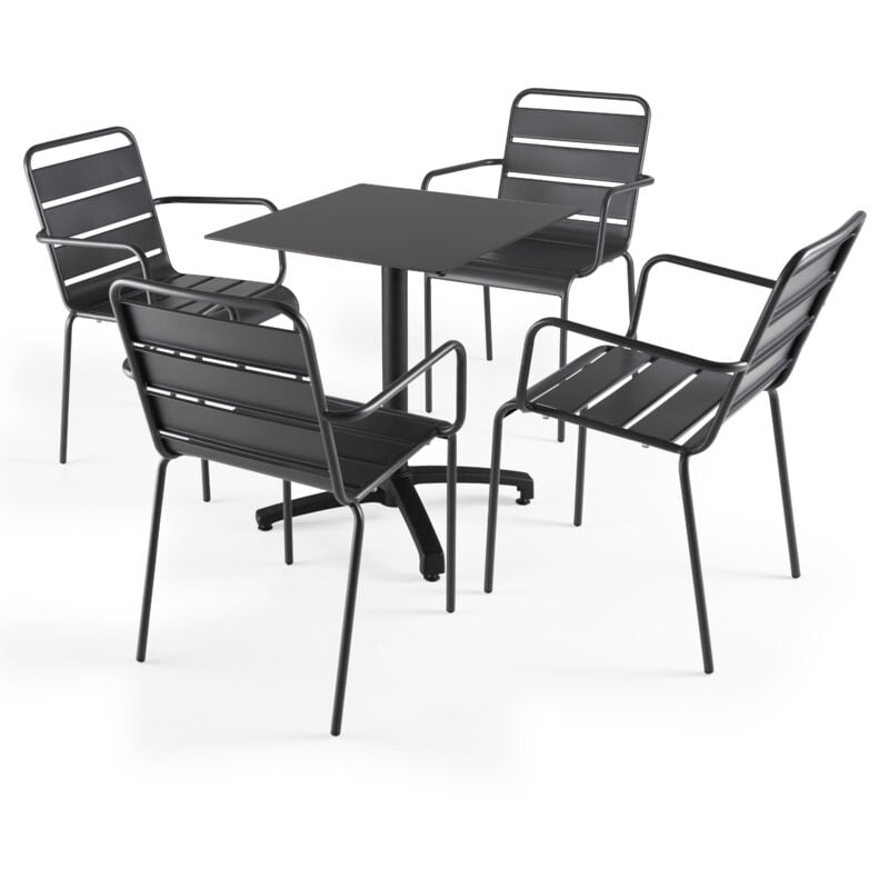 foto del prodotto tavolo da giardino in laminato nero e 4 sedie grigie