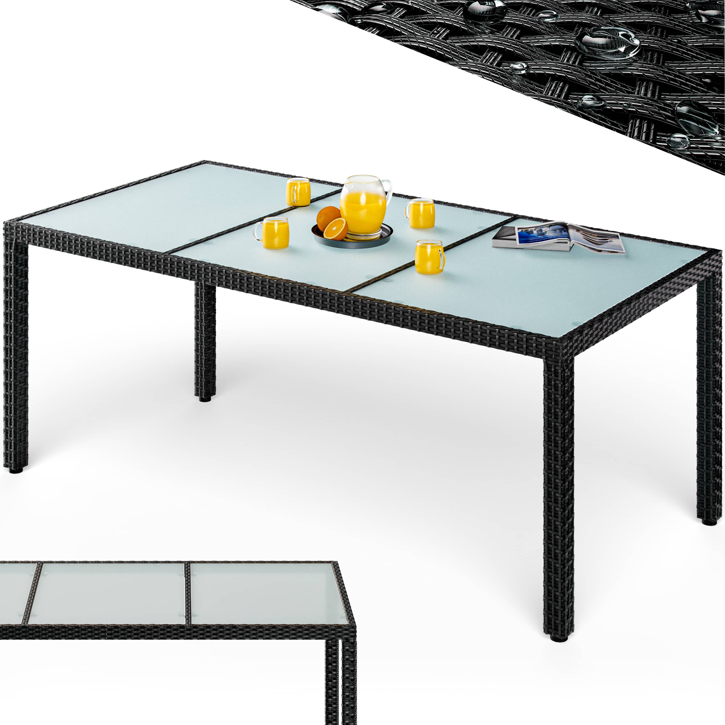 foto del prodotto tavolo da giardino in polyrattan nero 190x90x75cm vetro