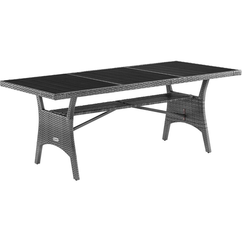 foto del prodotto tavolo da giardino in polyrattan wpc con ripiano max. 8 persone 190x90x74cm altezza regolabile interni esterni effetto legno grigio - casaria