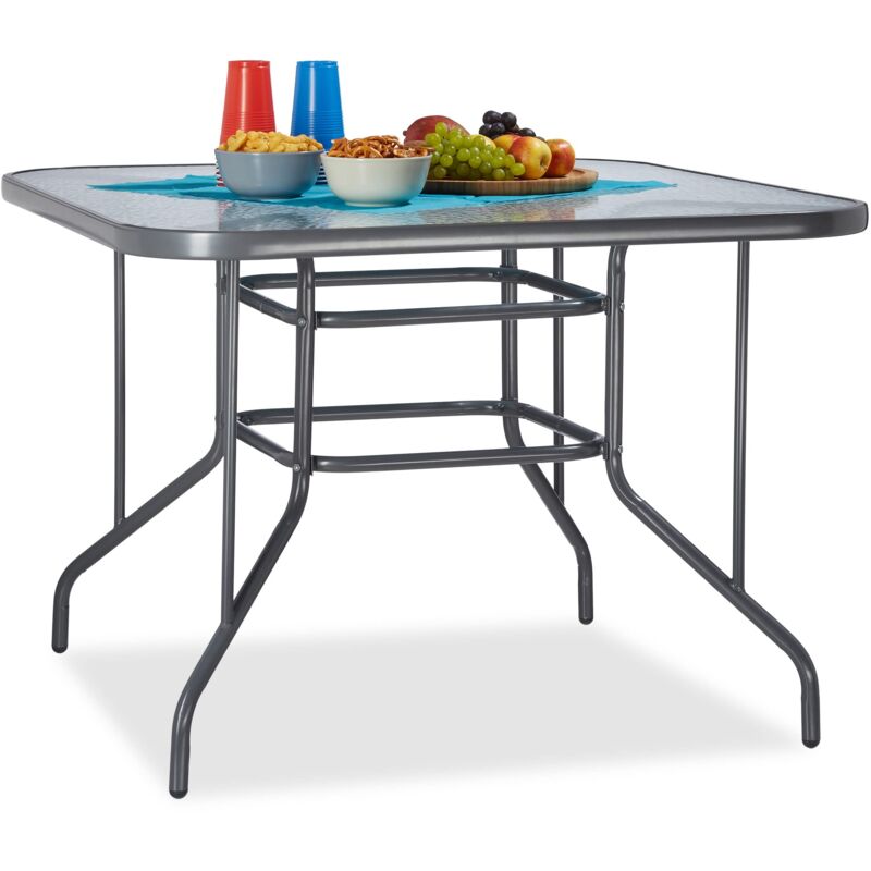 foto del prodotto tavolo da giardino in vetro struk, superficie in vetro, tavolo da pranzo grande per terrazza, quadrato, circa 70 x 100 x 100 cm, antracite relaxdays