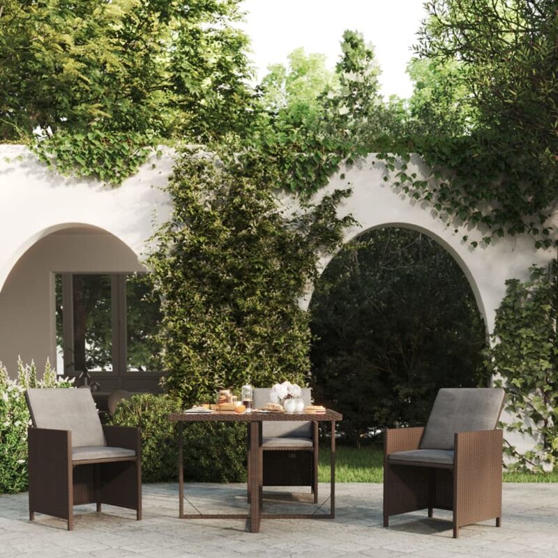 foto del prodotto tavolo da giardino marrone 109x107x74 cm in polyrattan e vetro vidaxl