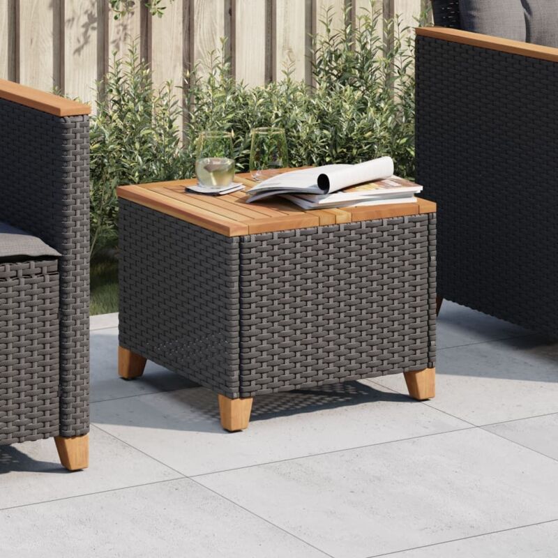 foto del prodotto tavolo da giardino nero 45x45x37cm in polyrattan e legno acacia vidaxl