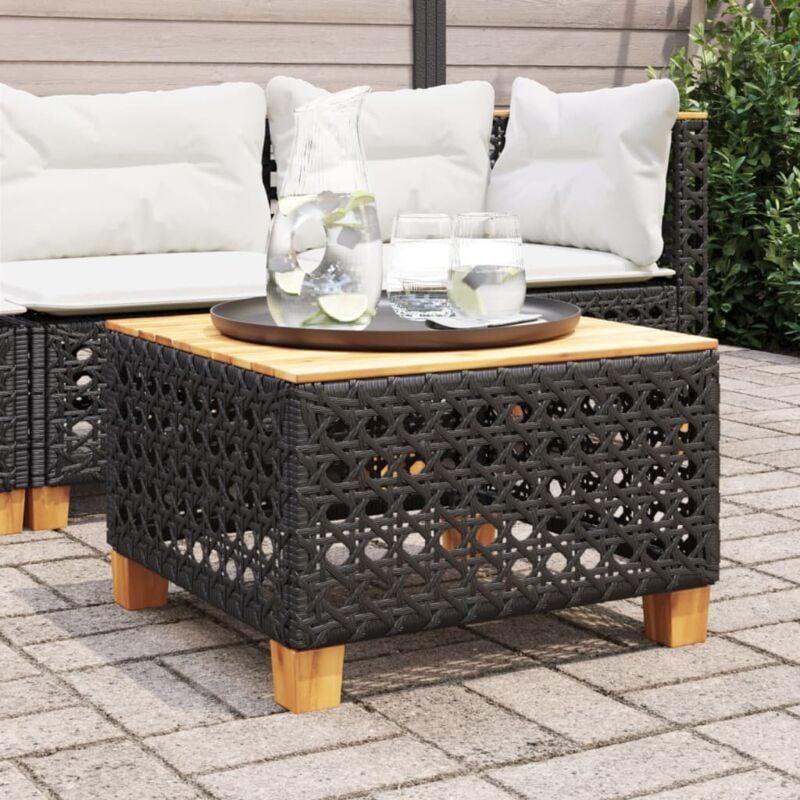 foto del prodotto tavolo da giardino nero 55x55x36cm in polyrattan e legno acacia vidaxl