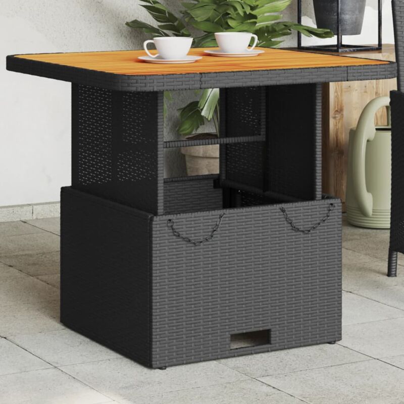 foto del prodotto tavolo da giardino nero 80x80x71cm in polyrattan e legno acacia vidaxl