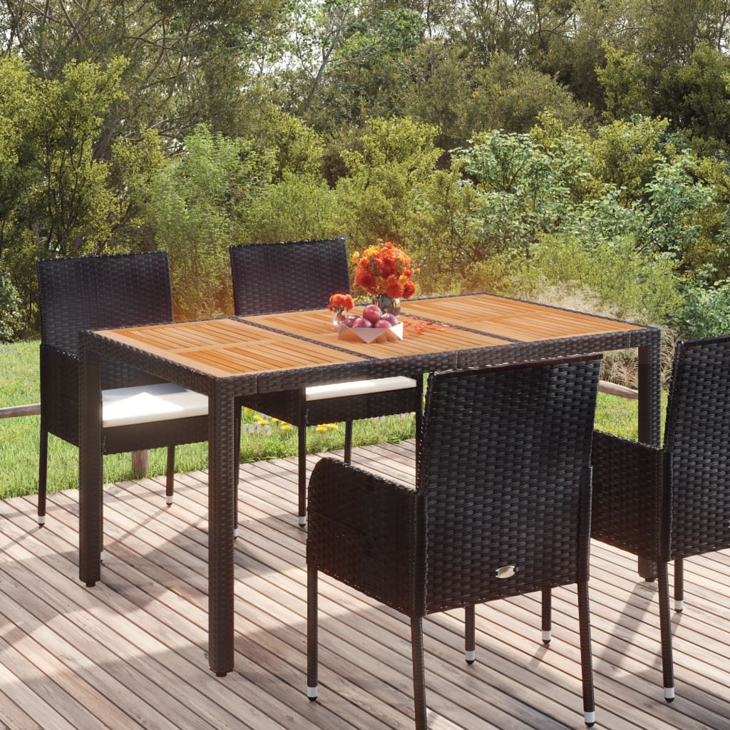 foto del prodotto tavolo da giardino piano in legno nero 150x90x75 cm polyrattan cod mxl 34360