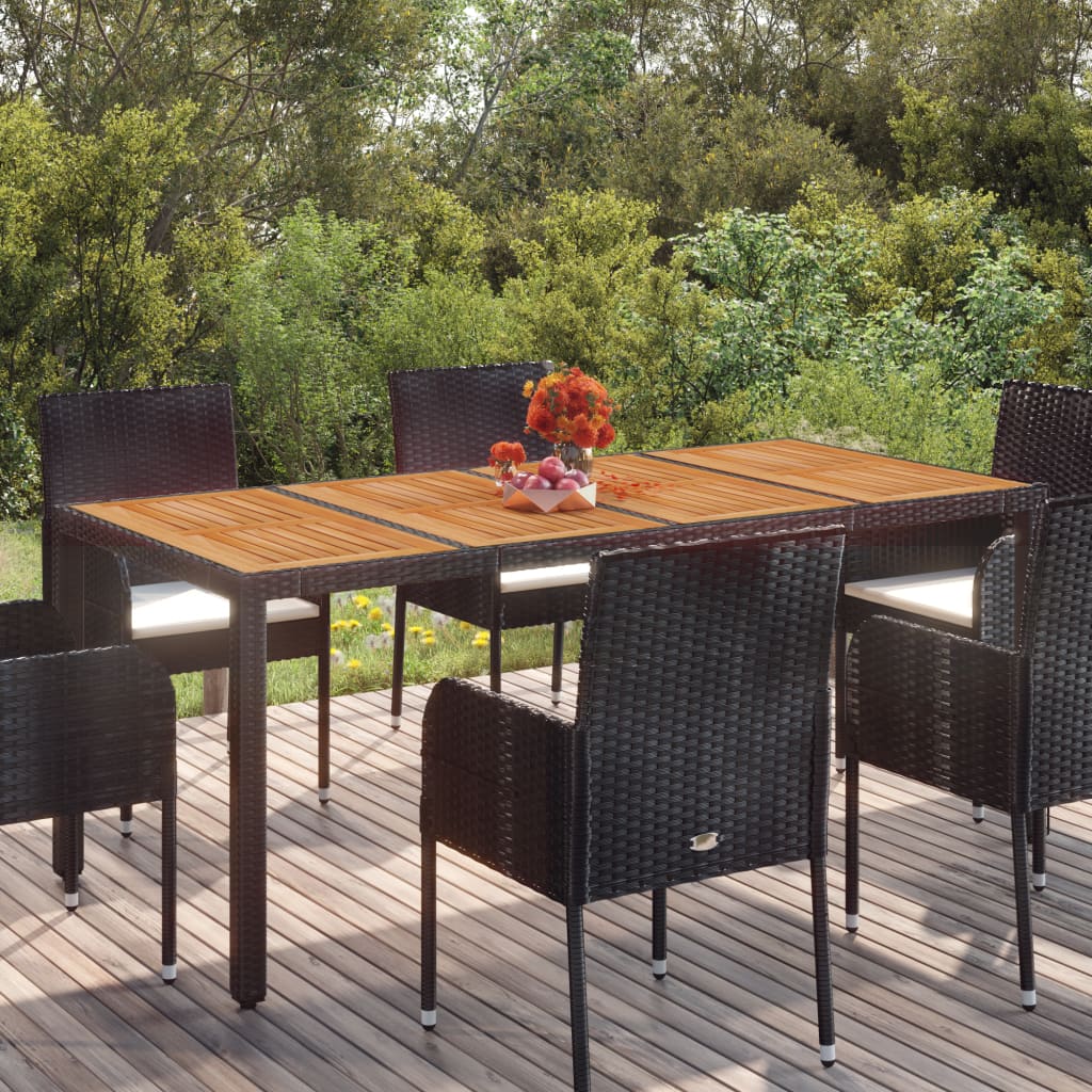 foto del prodotto tavolo da giardino piano in legno nero 190x90x75 cm polyrattan cod mxl 34395