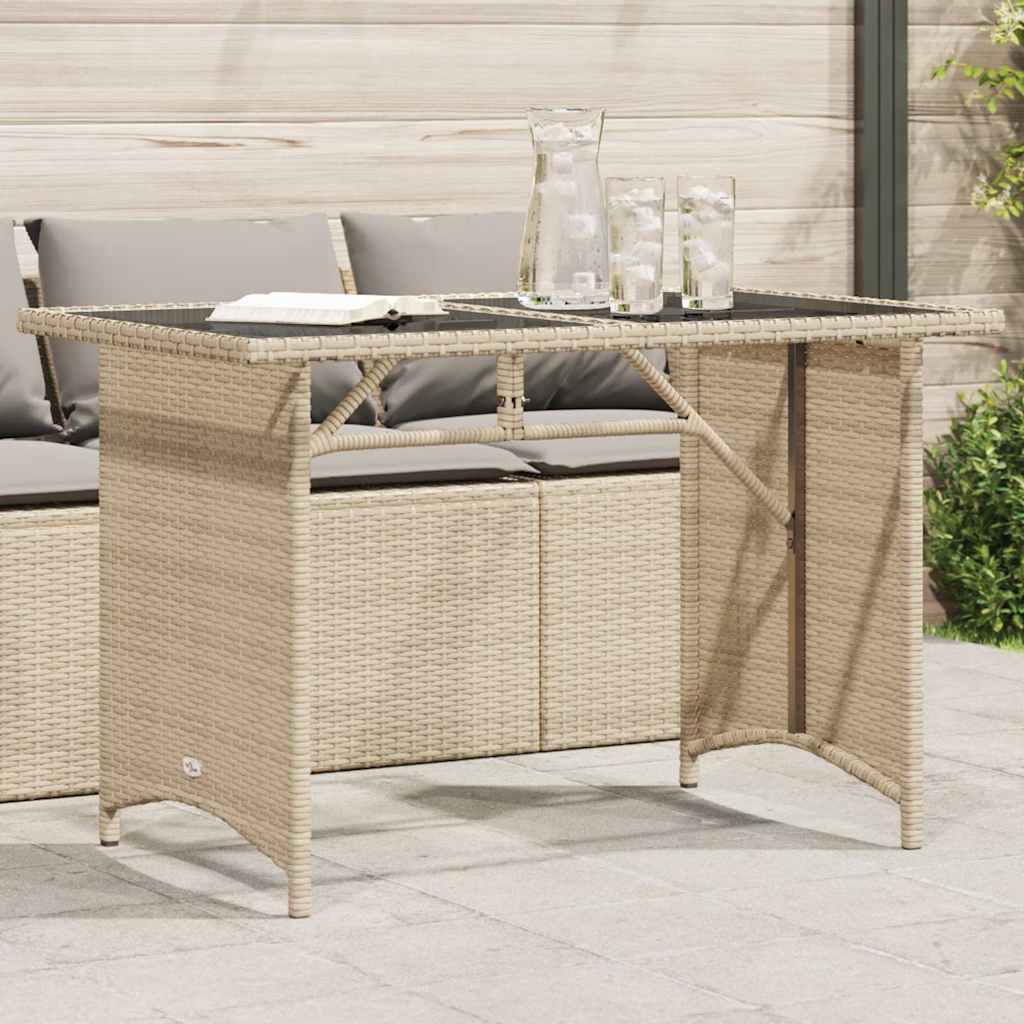 foto del prodotto tavolo da giardino piano in vetro beige 110x68x70 cm polyrattan