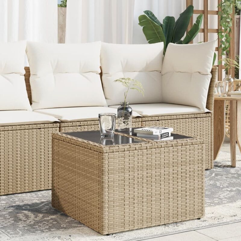foto del prodotto tavolo da giardino piano in vetro beige 55x55x37 cm polyrattan vidaxl