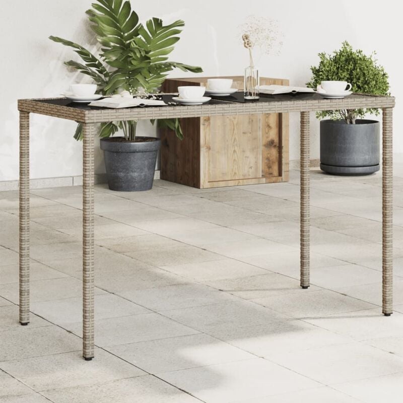 foto del prodotto tavolo da giardino piano in vetro grigio 115x54x74cm polyrattan vidaxl