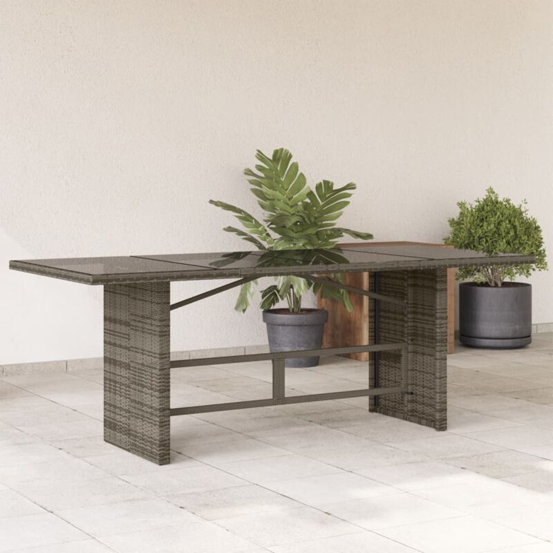 foto del prodotto tavolo da giardino piano in vetro grigio 190x80x75cm polyrattan vidaxl