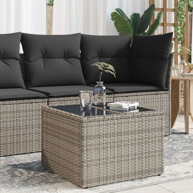 foto del prodotto tavolo da giardino piano in vetro grigio 55x55x37 cm polyrattan vidaxl