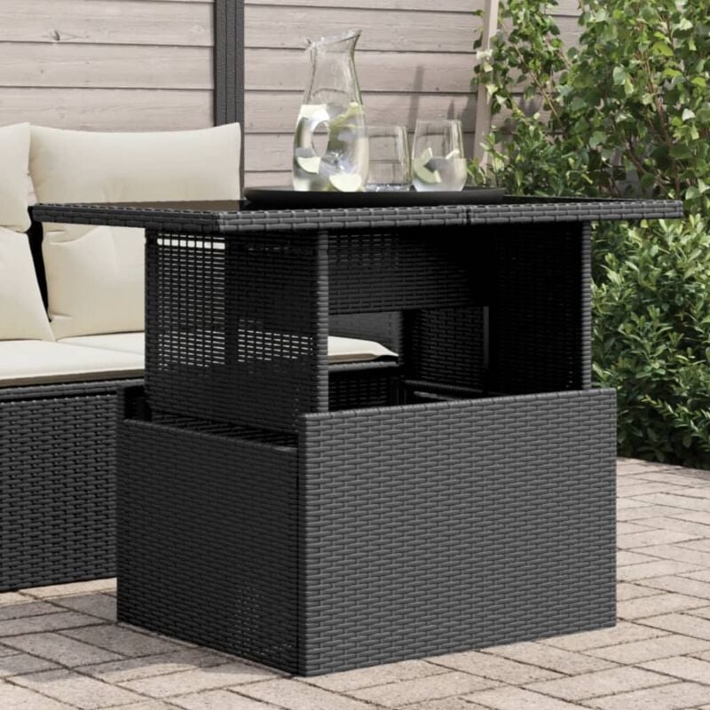 foto del prodotto tavolo da giardino piano in vetro nero 100x55x73 cm polyrattan vidaxl