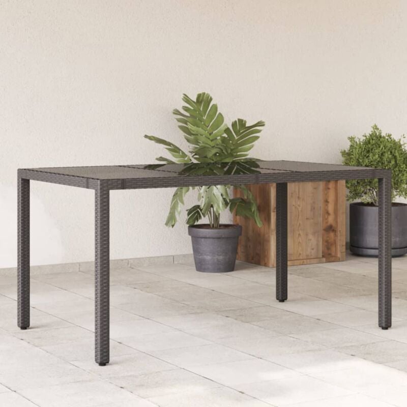 foto del prodotto tavolo da giardino piano in vetro nero 150x90x75 cm polyrattan vidaxl