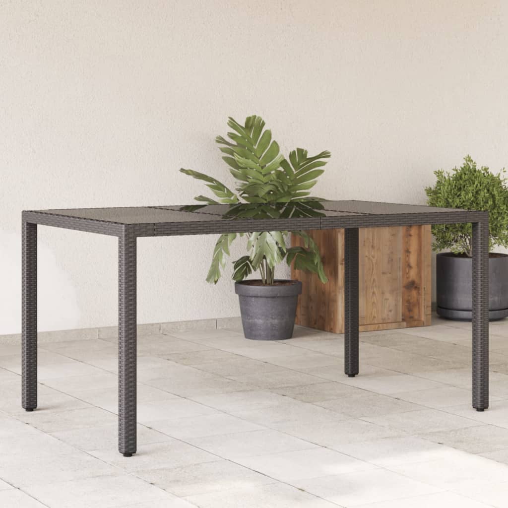 foto del prodotto tavolo da giardino piano in vetro nero 150x90x75 cm polyrattancod mxl 89621