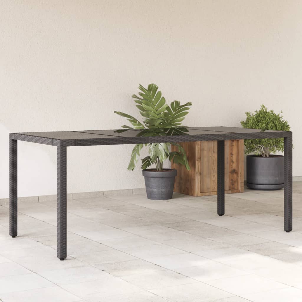 foto del prodotto tavolo da giardino piano in vetro nero 190x90x75 cm polyrattan