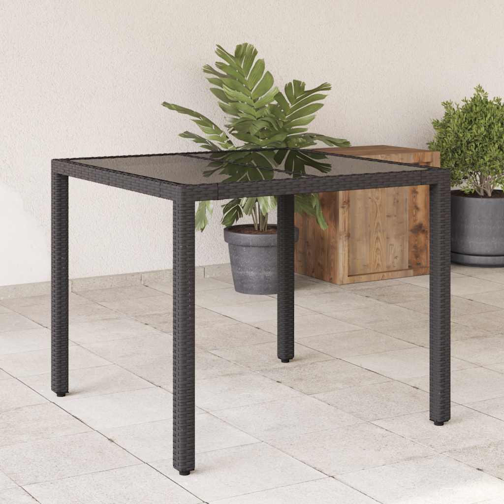 foto del prodotto tavolo da giardino piano in vetro nero 90x90x75 cm polyrattancod mxl 90072