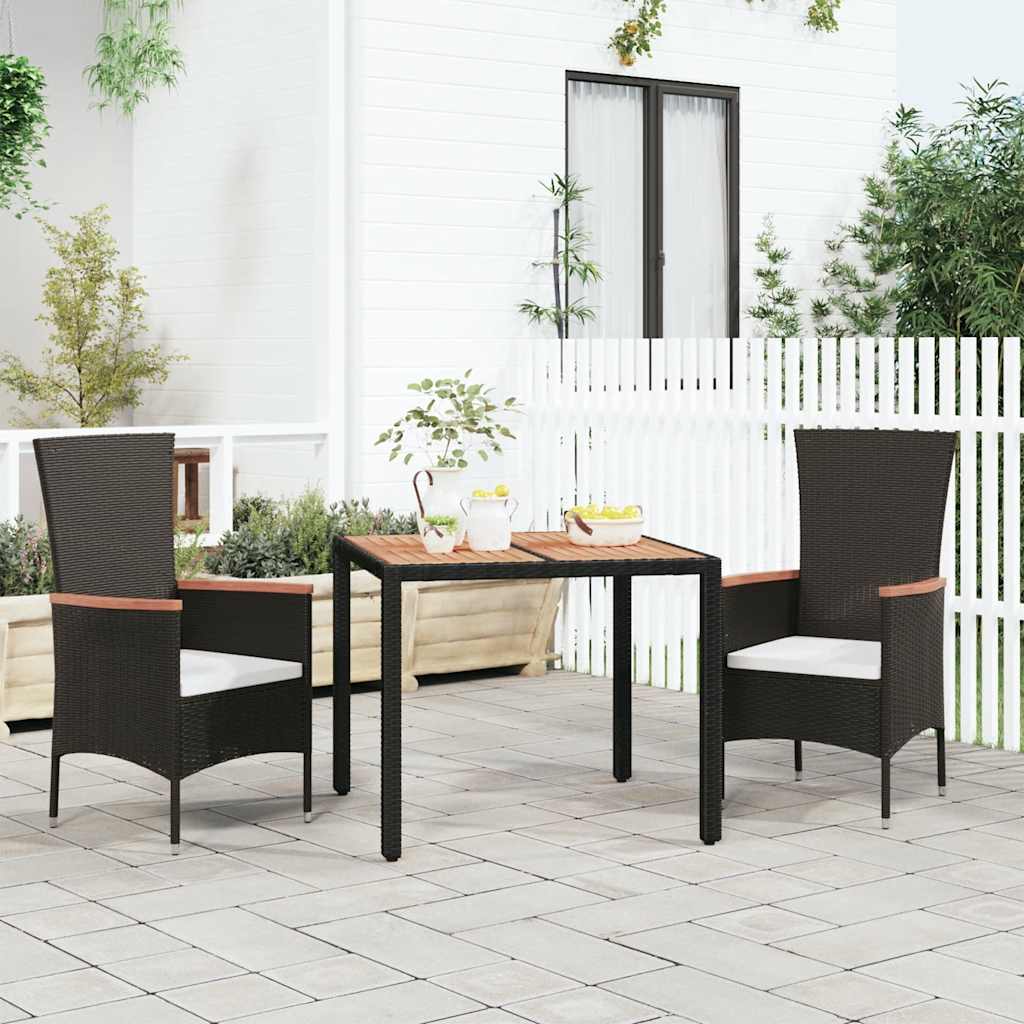 foto del prodotto tavolo da giardino piano legno nero polyrattan massello acacia