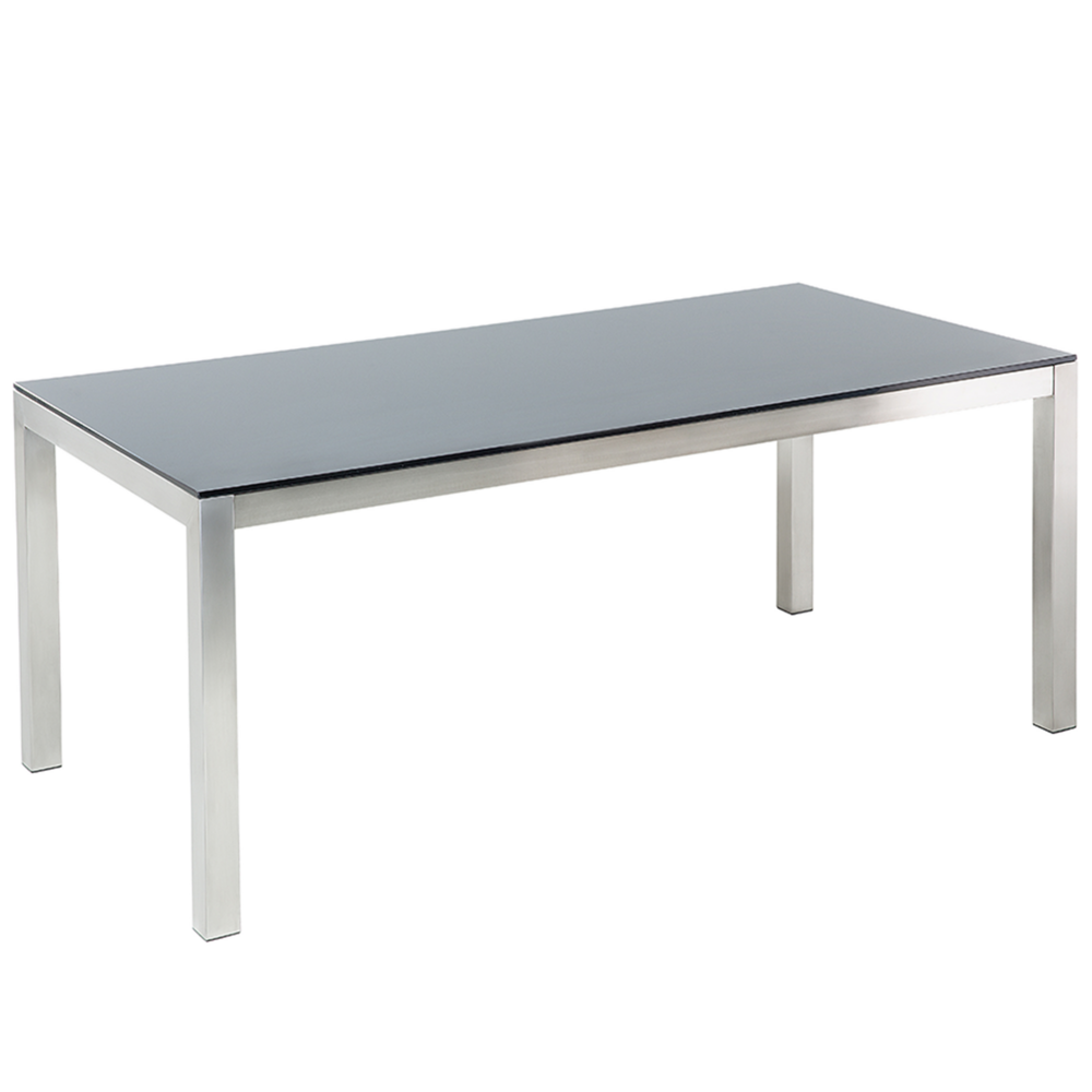 foto del prodotto tavolo da giardino piano tavolo in vetro nero 180 x 90 cm struttura in acciaio a 6 posti
