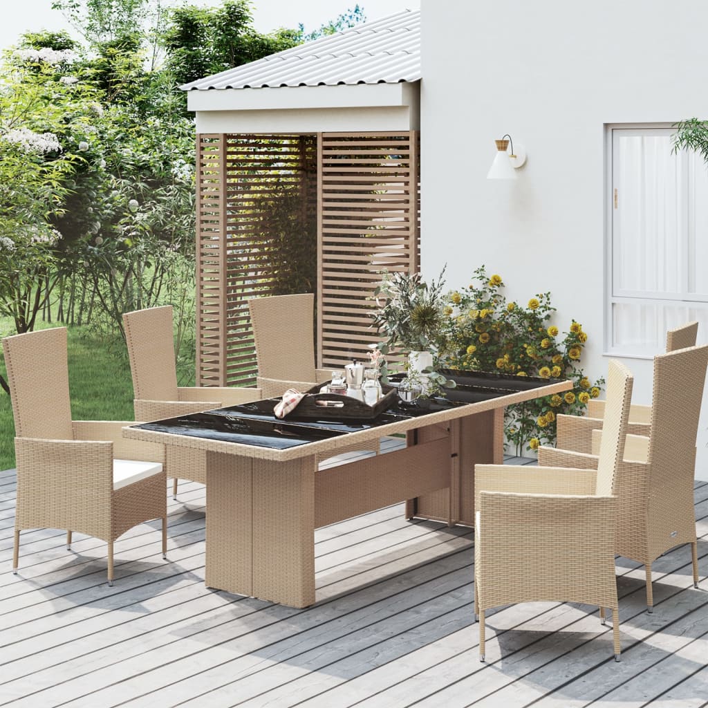 foto del prodotto tavolo da giardino piano vetro beige polyrattan vetro temperato