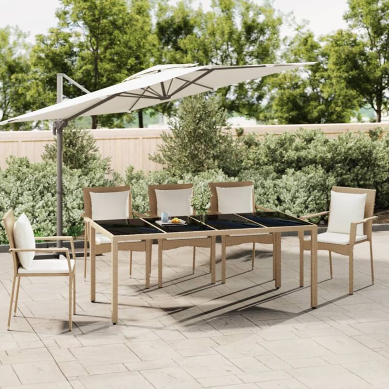 foto del prodotto tavolo da giardino piano vetro beige polyrattan vetro temperato vidaxl